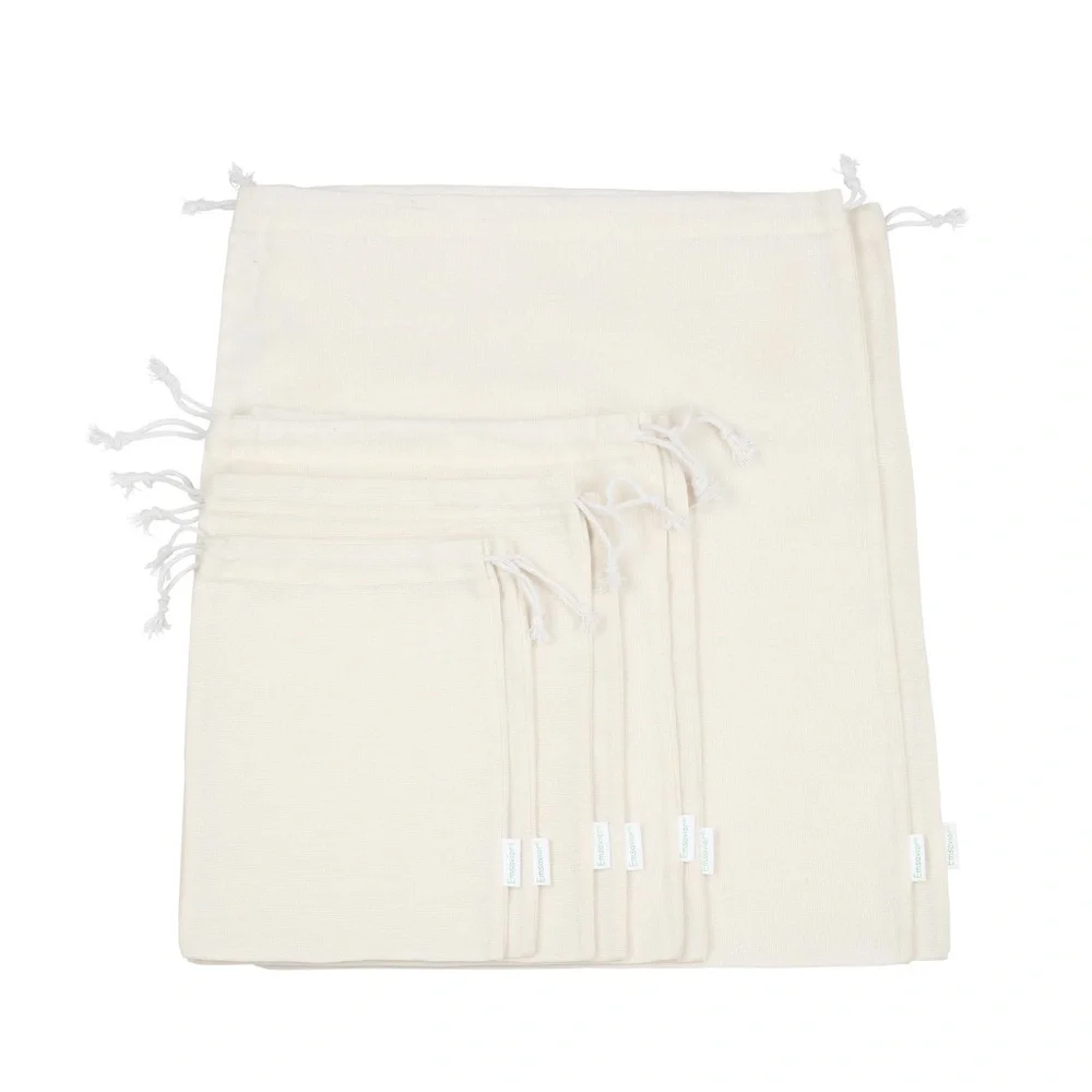 Reusable Cotton Storage Produce Bags With Drawstrings, Muslin Bags